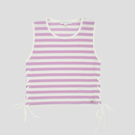 Completo Estivo Ragazza Bianco e Glicine Rigato con Top e Shorts – TOBETOO