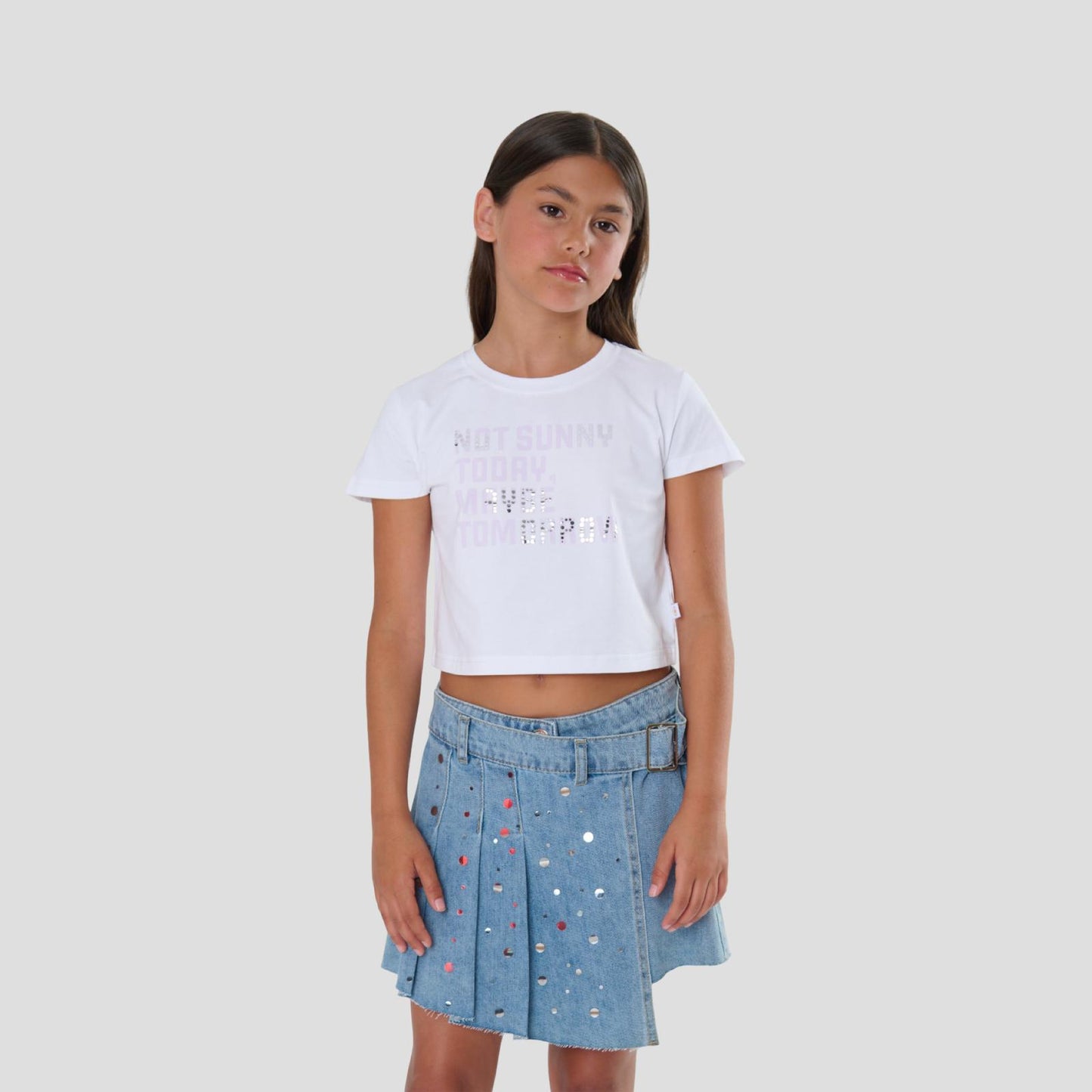 T-shirt Corta Ragazza Bianca con Scritta Glicine – TOBETOO