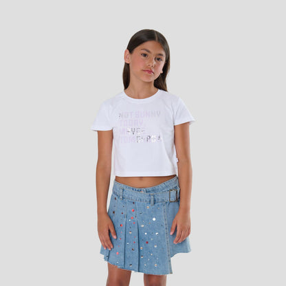 T-shirt Corta Ragazza Bianca con Scritta Glicine – TOBETOO