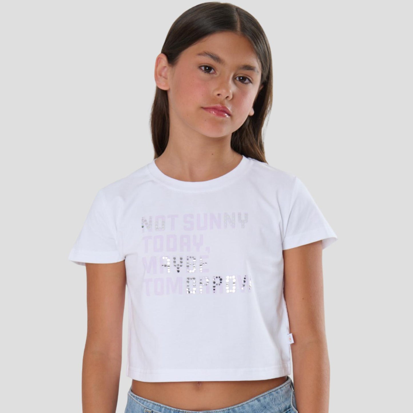 T-shirt Corta Ragazza Bianca con Scritta Glicine – TOBETOO