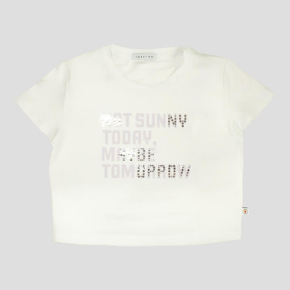 T-shirt Corta Ragazza Bianca con Scritta Glicine – TOBETOO