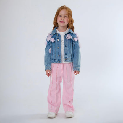 Pantaloni Larghi Bambina Punto Milano Rosa - OOPS by BabyBimbo 0-16