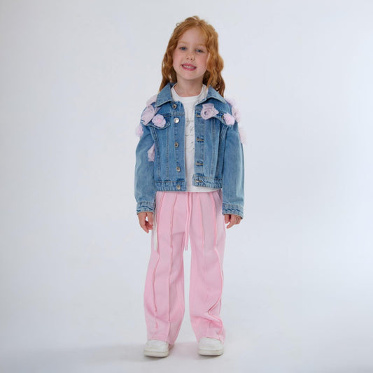 Pantaloni Larghi Bambina Punto Milano Rosa
