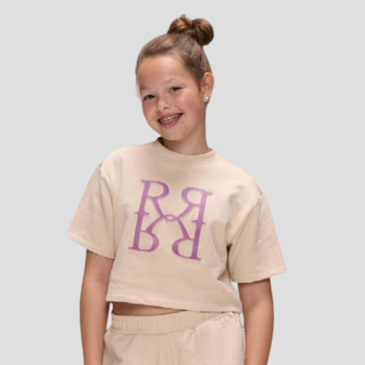 Felpa beige in cotone organico con logo velluto in rilievo - RETOUR