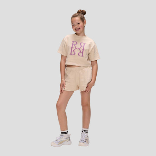 Felpa beige in cotone organico con logo velluto in rilievo - RETOUR