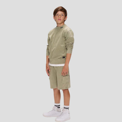 Felpa Girocollo Ragazzo Verde Militare Cotone Leggero - RETOUR - OOPS by BabyBimbo 0-16
