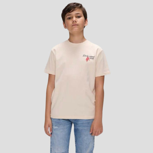 T-Shirt Oversize Ragazzo Beige con Stampa e Ricamo Peperoncini - RETOUR