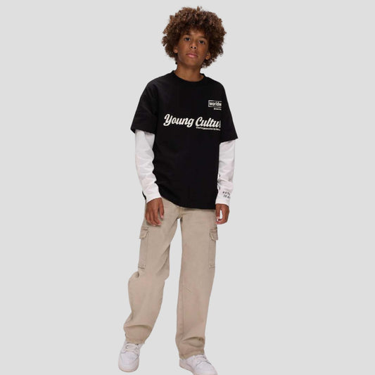 T-Shirt 2 in 1 Ragazzo Nera con Maniche Lunghe – Stile Streetwear - RETOUR