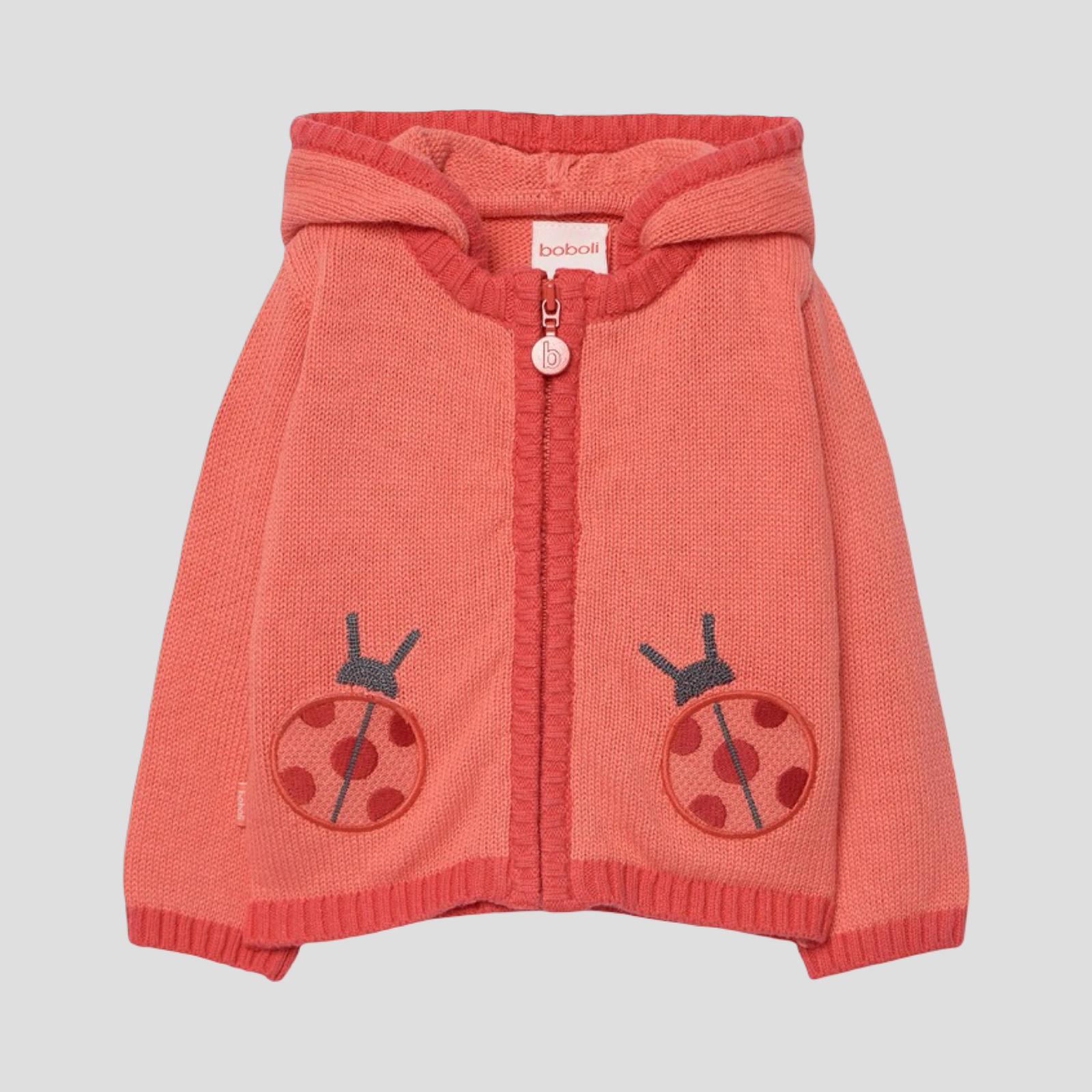 Cardigan Neonata Rosso in Maglia con Cappuccio Rimovibile e Zip - BOBOLI - OOPS by BabyBimbo 0-16