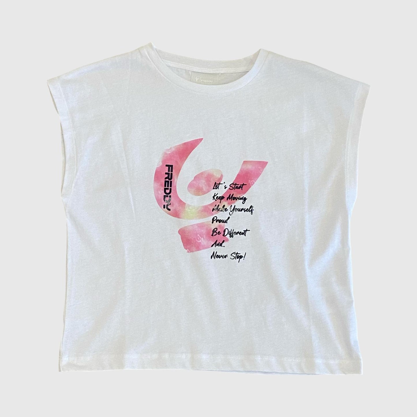 T-Shirt  Bianca Senza Maniche con Logo Rosa e Nero- FREDDY - OOPS by BabyBimbo 0-16
