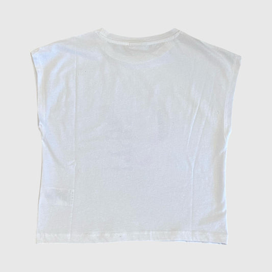 T-Shirt  Bianca Senza Maniche con Logo Rosa e Nero- FREDDY