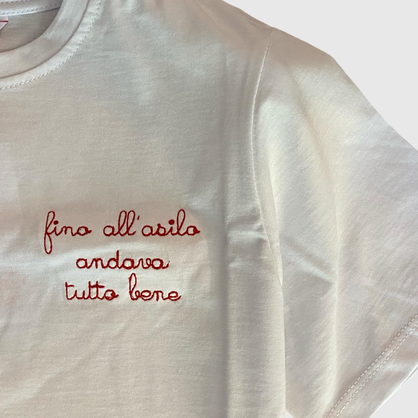 T-Shirt Unisex Bianca in Cotone con Ricamo Rosso - Lab84 - OOPS by BabyBimbo 0-16