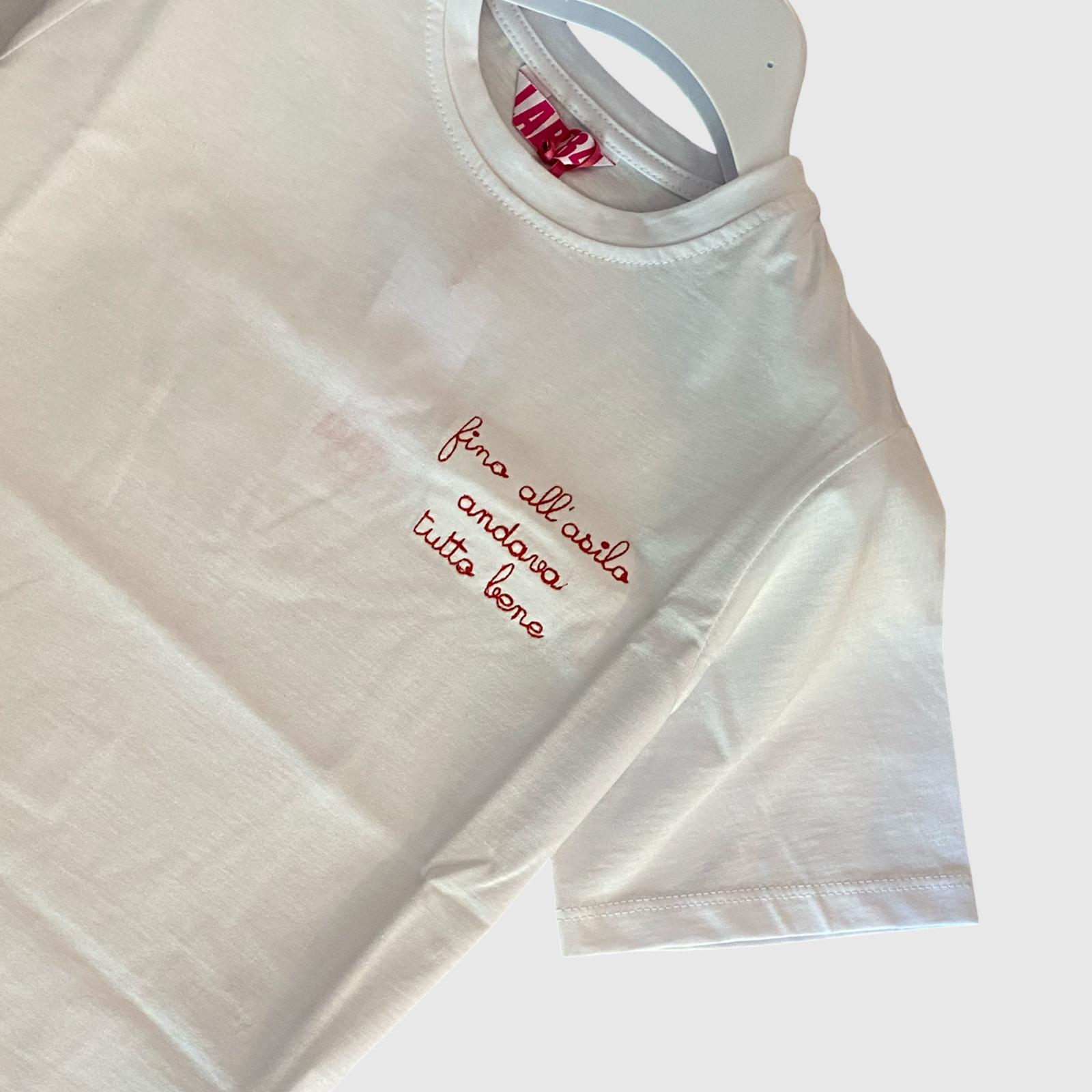 T-Shirt Unisex Bianca in Cotone con Ricamo Rosso - Lab84 - OOPS by BabyBimbo 0-16