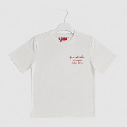T-Shirt Unisex Bianca in Cotone con Ricamo Rosso - Lab84 - OOPS by BabyBimbo 0-16