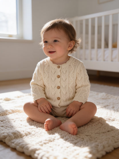 Cardigan in Maglia Neonata Mayoral Crema con Bottoni Effetto Legno