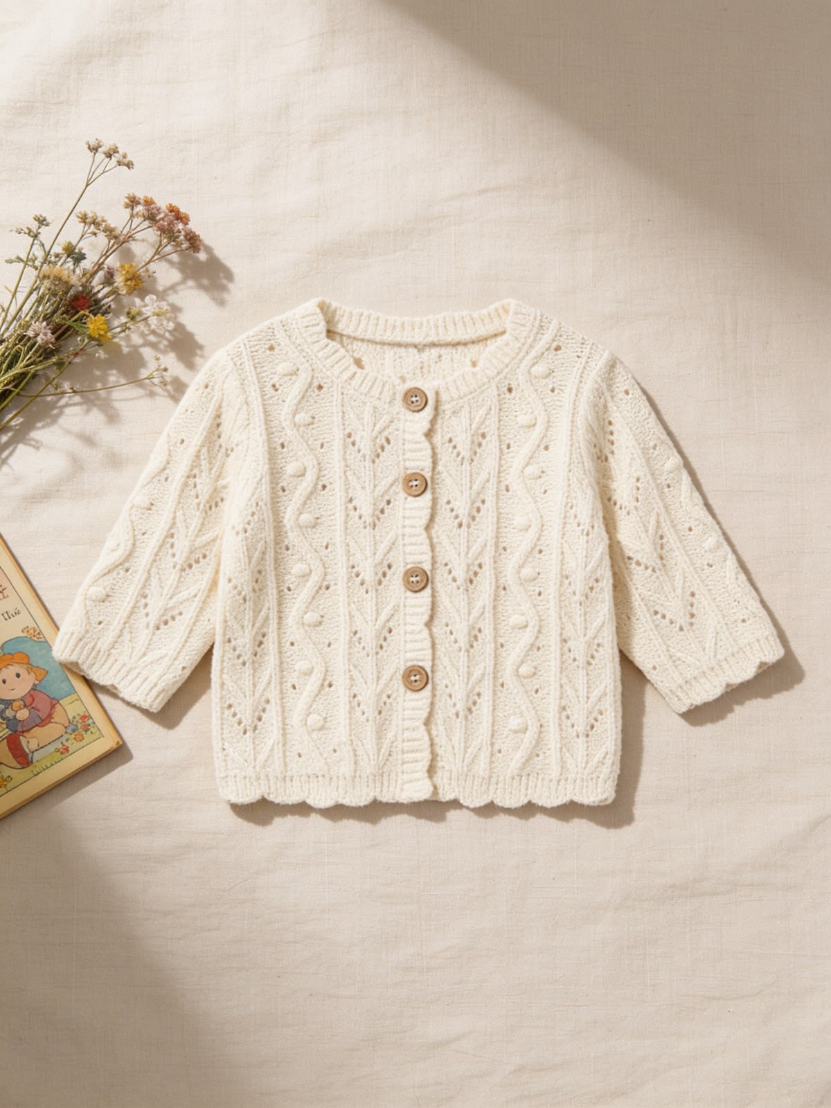 Cardigan in Maglia Neonata Mayoral Crema con Bottoni Effetto Legno