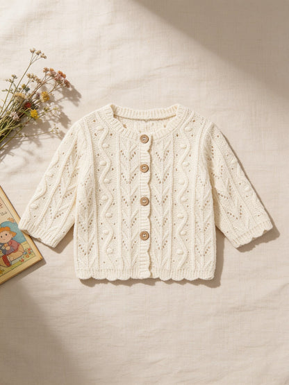 Cardigan in Maglia Neonata Mayoral Crema con Bottoni Effetto Legno