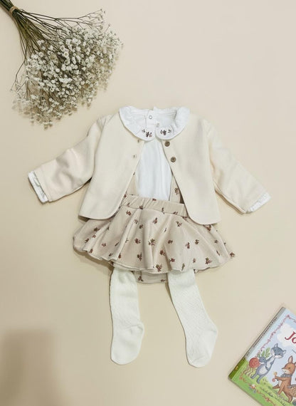 Completo 3 Pezzi Neonata Mayoral con Gonna in Velluto Floreale