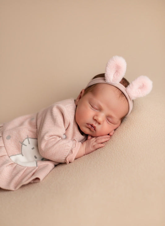 Vestito Neonata Rosa Melangiato con Cerchietto e Coniglietta - OOPS by BabyBimbo 0-16