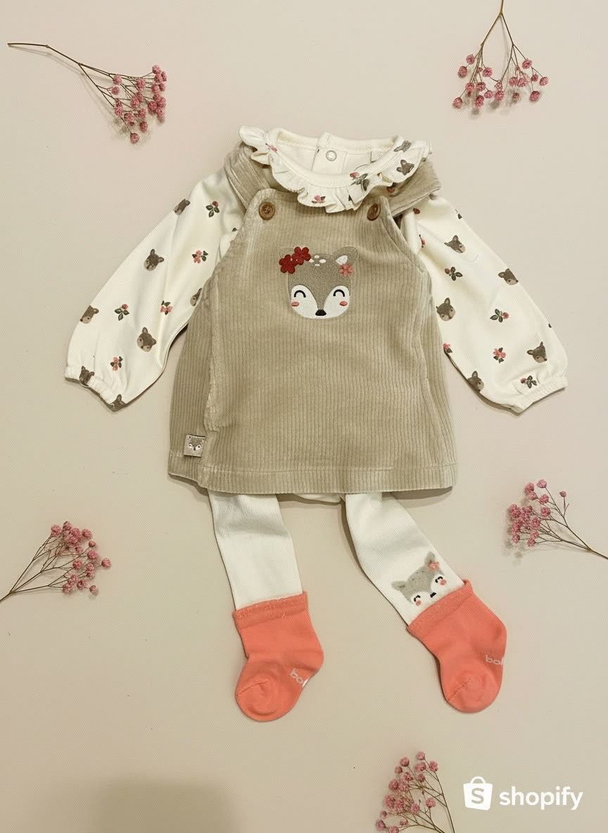 Completo 3 Pezzi in Maglia Neonata con Body, Salopette e Collant