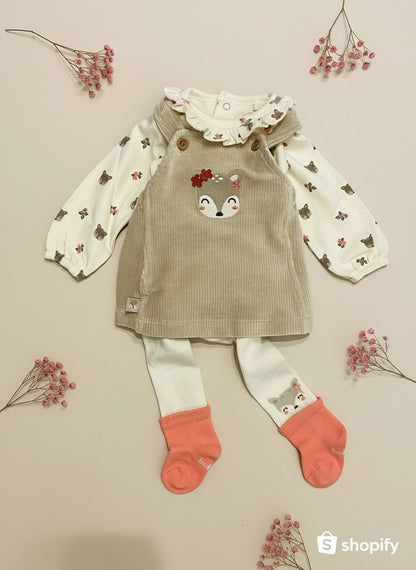Completo 3 Pezzi in Maglia Neonata con Body, Salopette e Collant