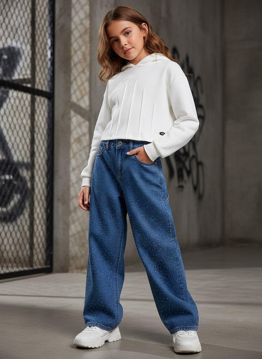 Felpa Ragazza TOBETOO Bianca con Cappuccio in Tessuto Accoppiato – Modello Teen - OOPS by BabyBimbo 0-16