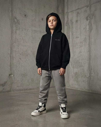 Felpa Ragazzo LAB84 Nera con Zip, Cappuccio