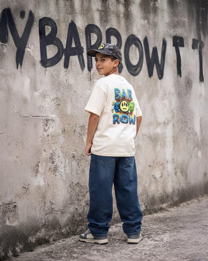 T-Shirt Ragazzo Barrow Panna Oversize con Maxi Stampa sul Retro
