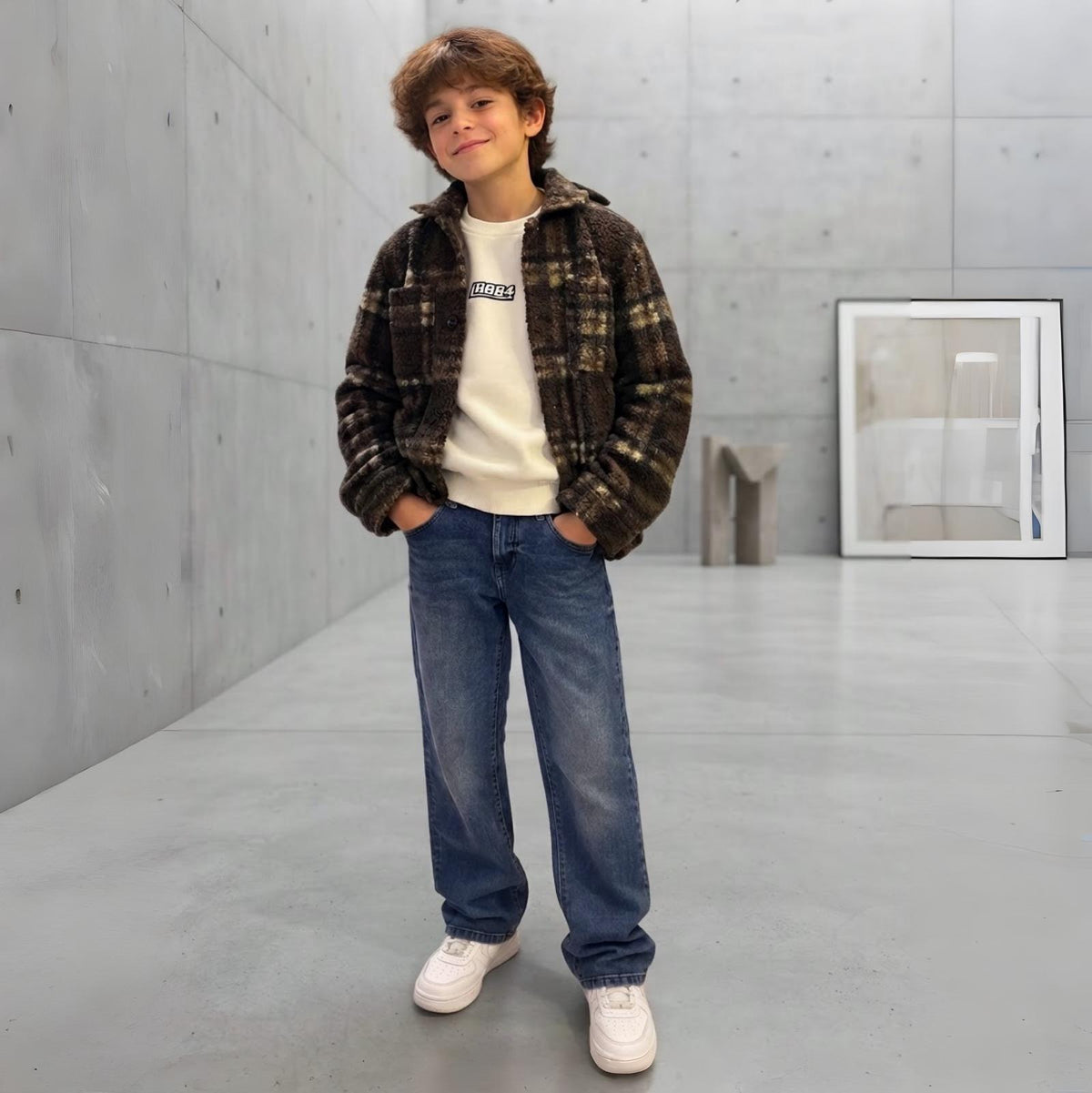 Giacca Camicia Teddy Invernale Ragazzo Marrone a Quadri – Oversize 8-16 Anni