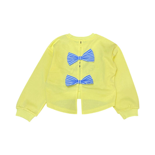 Felpa Bambina Gialla con Fiori Stampati e Fiocchi Azzurri Dietro – TOBETOO