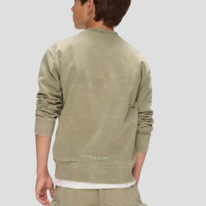 Felpa Girocollo Ragazzo Verde Militare Cotone Leggero - RETOUR - OOPS by BabyBimbo 0-16