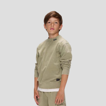 Felpa Girocollo Ragazzo Verde Militare Cotone Leggero - RETOUR - OOPS by BabyBimbo 0-16