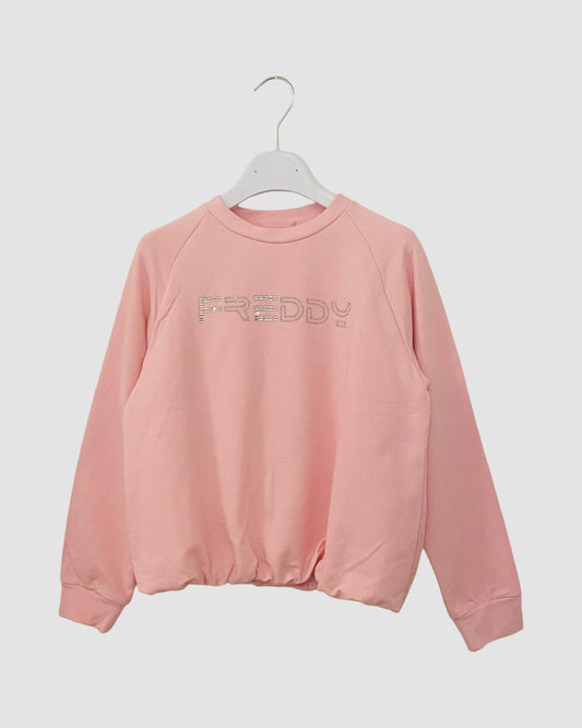 Felpa Rosa Ragazza in Cotone con Logo Brillantini - FREDDY