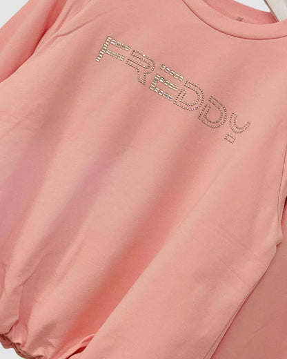 Felpa Rosa Ragazza in Cotone con Logo Brillantini - FREDDY - OOPS by BabyBimbo 0-16