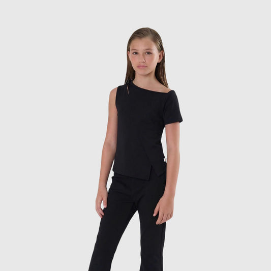 Maglietta Nera Asimmetrica Ragazza Monospalla – TOBETOO - OOPS by BabyBimbo 0-16