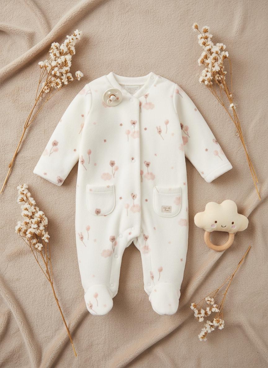 Tutina Neonato Unisex Bianca e Beige con Maniche Antigraffio