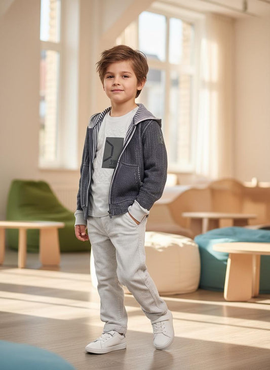 Pantalone Bambino Sarabanda in Velluto a Costine Grigio Chiaro – Vita Regolabile