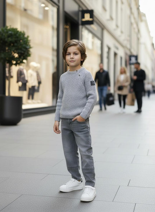 Maglione Bambino Sarabanda Grigio Rigato – Girocollo Morbido e Trendy