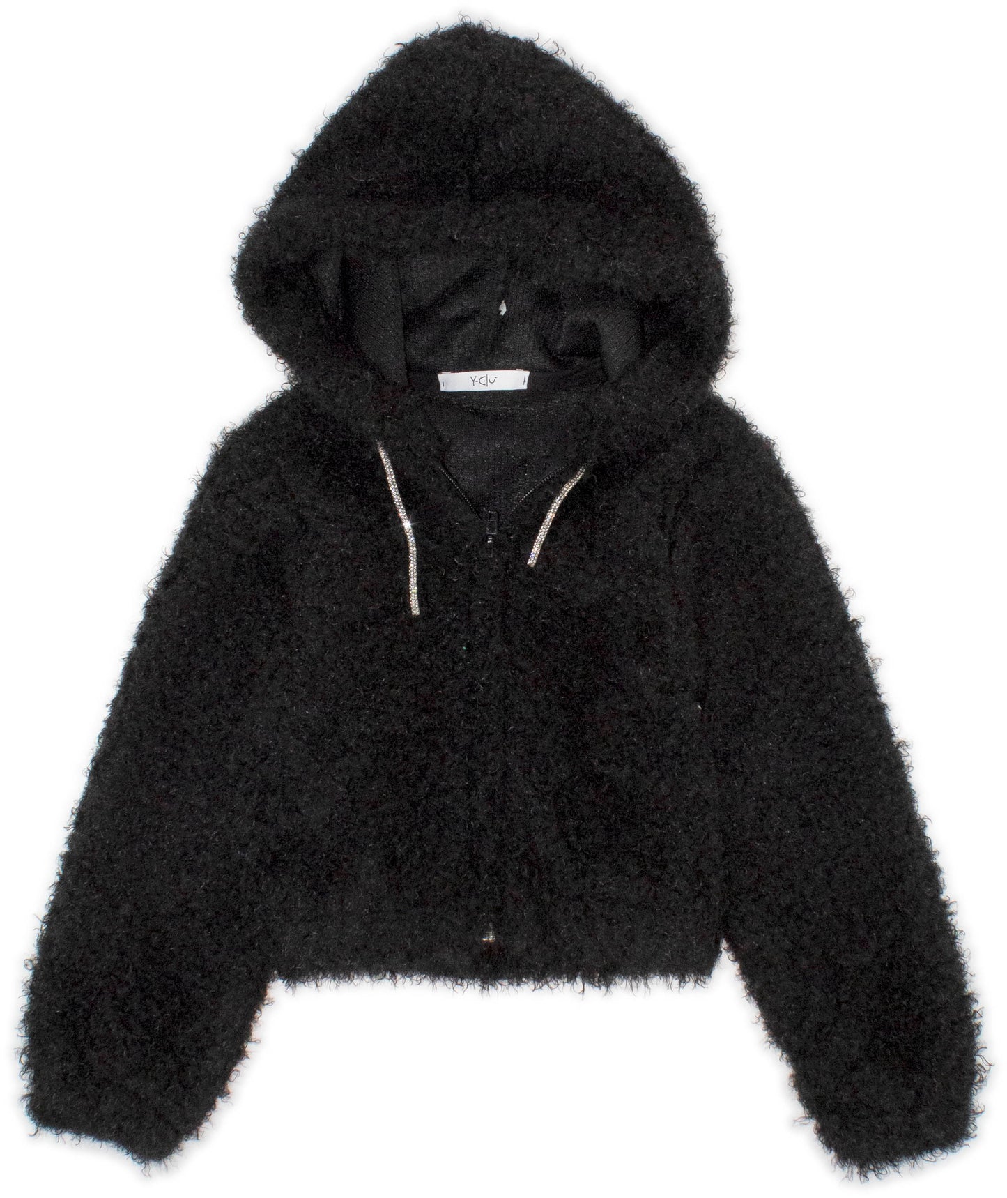 giacca , Giacca con zip e cappuccio ragazza color nero da 3anni a 7anni Y-Clù YB20463 - BabyBimbo 0-16, abbigliamento bambini