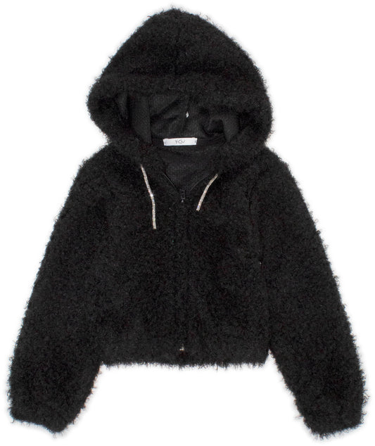 giacca , Giacca con zip e cappuccio ragazza color nero da 3anni a 7anni Y-Clù YB20463 - BabyBimbo 0-16, abbigliamento bambini