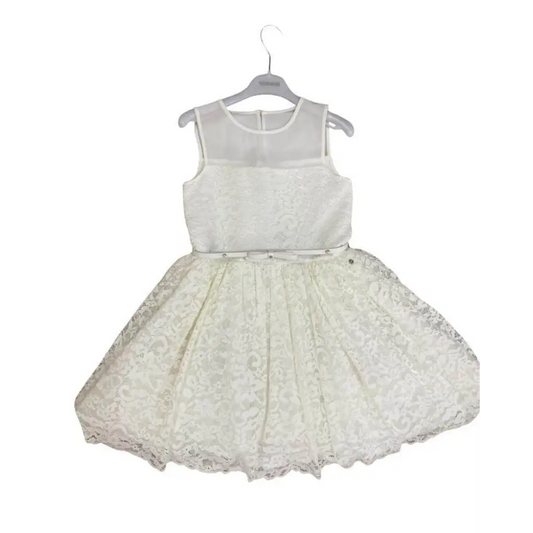 Abito Elegante in pizzo colore panna con cintura in vita per Ragazza 10anni Sarabanda 0J428 - OOPS by BabyBimbo 0-16