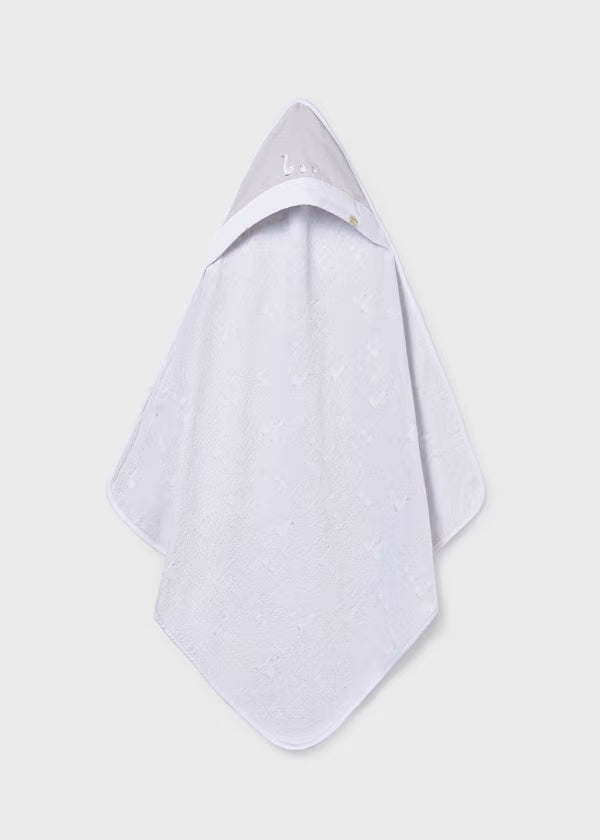 Asciugamano Neonato con Cappuccio Grigio Perla Stampato Unisex - Mayoral