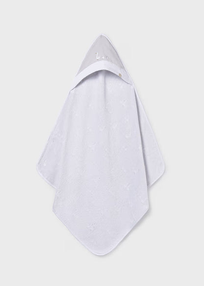 Asciugamano Neonato con Cappuccio Grigio Perla Stampato Unisex - Mayoral