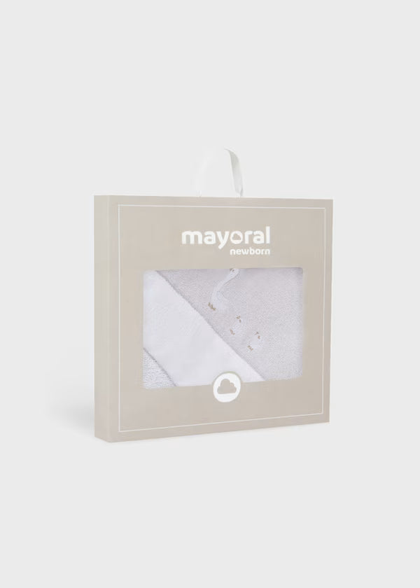 Asciugamano Neonato con Cappuccio Grigio Perla Stampato Unisex - Mayoral