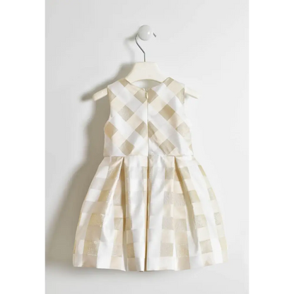 Sarabanda abito elegante bambina 2 anni color champagne a quadri senza maniche con zip posteriore e gonna plissettata