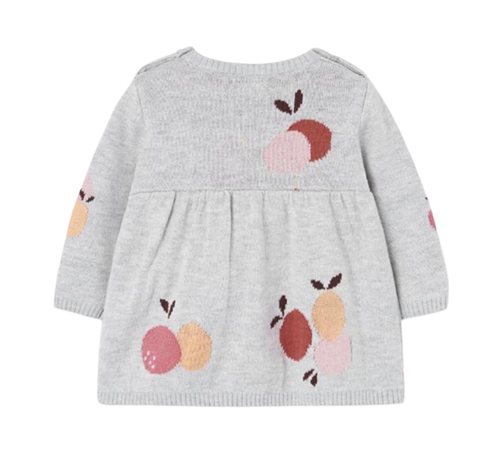 set maglia bebè grigio con frutta Boboli completo in maglia con maniche lunghe e motivi frutta