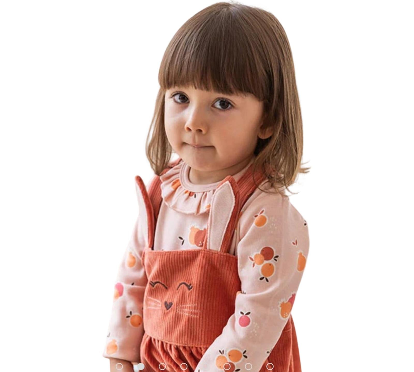 Boboli completo neonata con conigli salopette in velluto corallo con orecchie e maglia rosa stampata