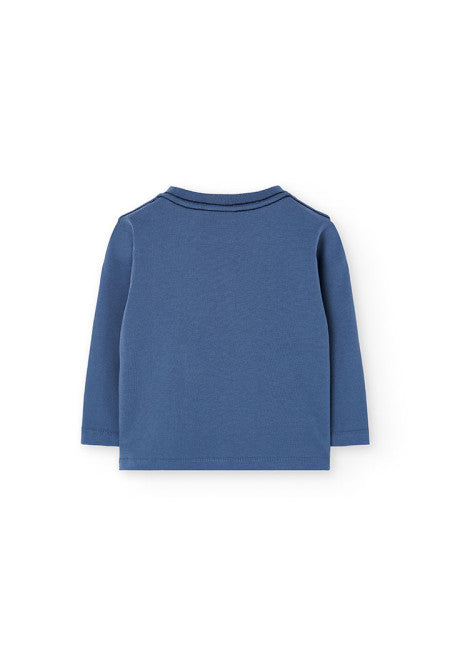 Maglietta blu bambino autunno inverno con stampa stay wild di Boboli vista retro maniche lunghe