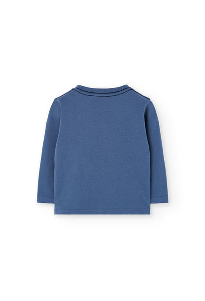 Maglietta blu bambino autunno inverno con stampa stay wild di Boboli vista retro maniche lunghe