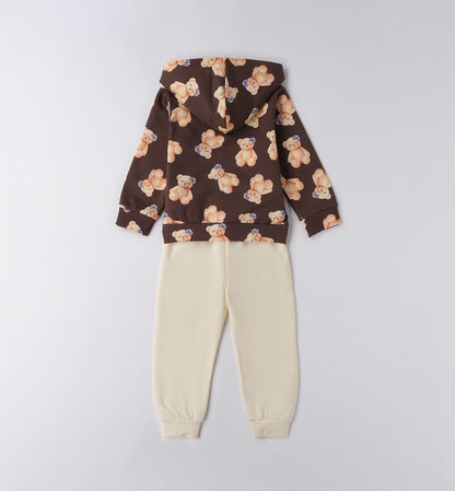 Sarabanda tuta bambina orsetti marrone e crema con felpa con cappuccio e pantaloni comodi